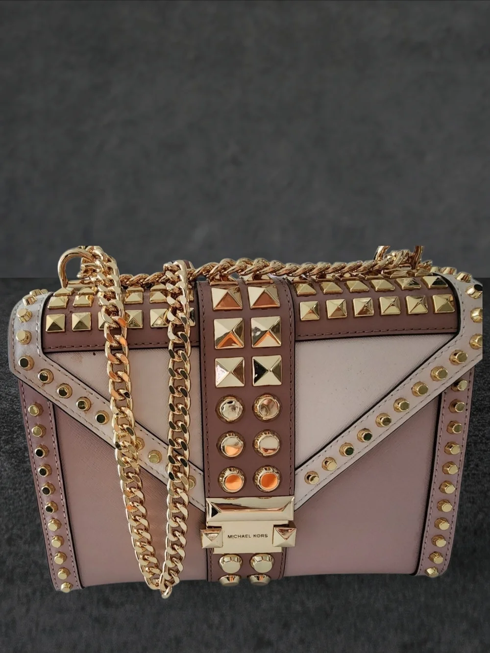 Michael Kors Blush Pink and Dusty Rose Studded Shoulder Bag